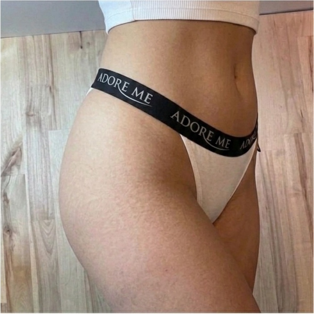 Adore Me White Thong Panty 3X Logo Waist Cotton Stretch NWT - Picture 3 of 8